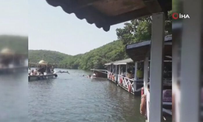 Şile’de çardak çöktü, vatandaşlar göle düştü