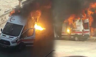 Ambulans alev aldı