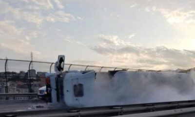 TEM’de tanker devrildi, trafik kilitlendi