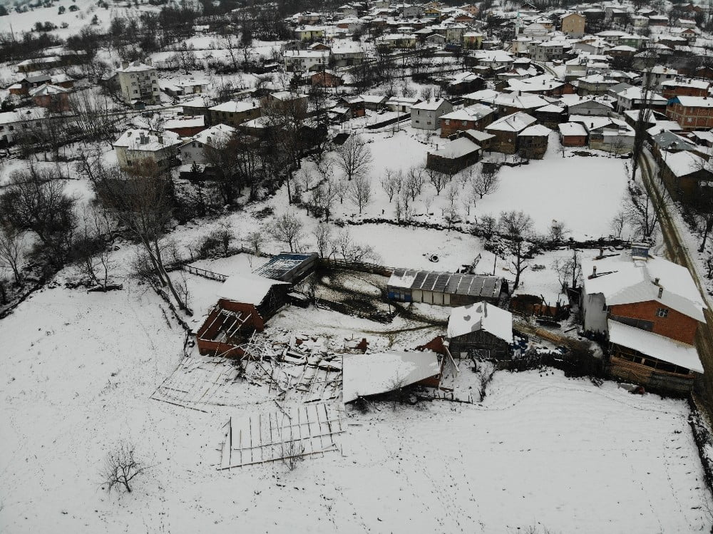 (Özel) Ahırın Çatısı Kara Dayanamadı, 50Ye Yakın Koyun Telef Oldu