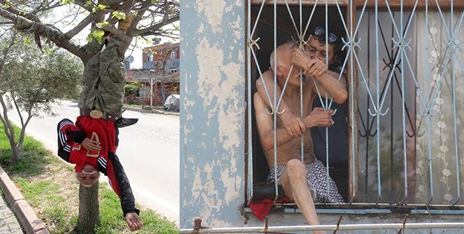 Ağaca baş aşağı asılan yaşlı adam bu kez polisi alarma geçirdi