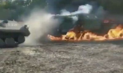 Zırhlı kamyon alev aldı