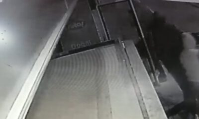Getirdikleri poşetlerle dükkan önündeki dolabı soydular
