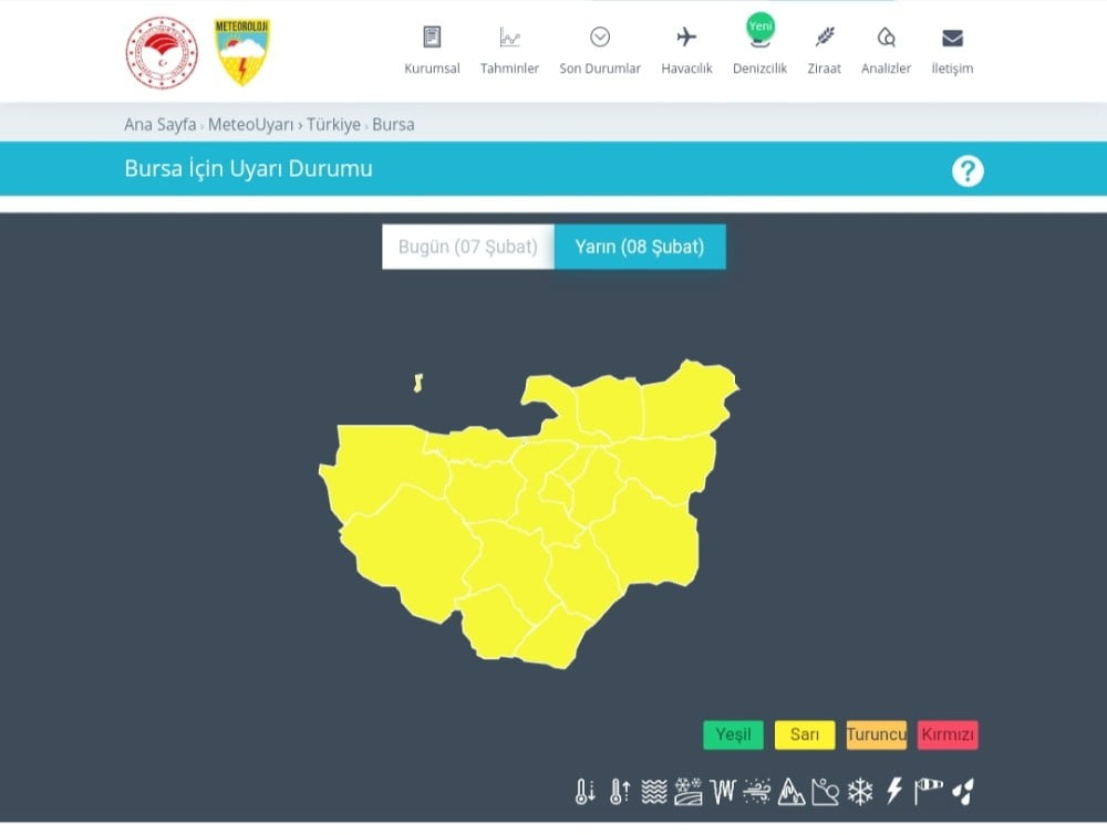 Bursa için sarı uyarı