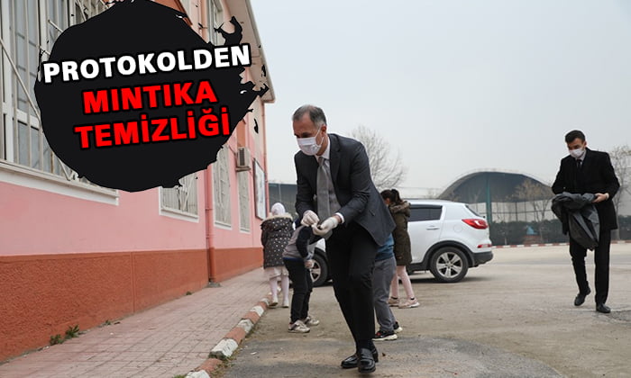 Protokol mensupları okulun bahçesini temizledi