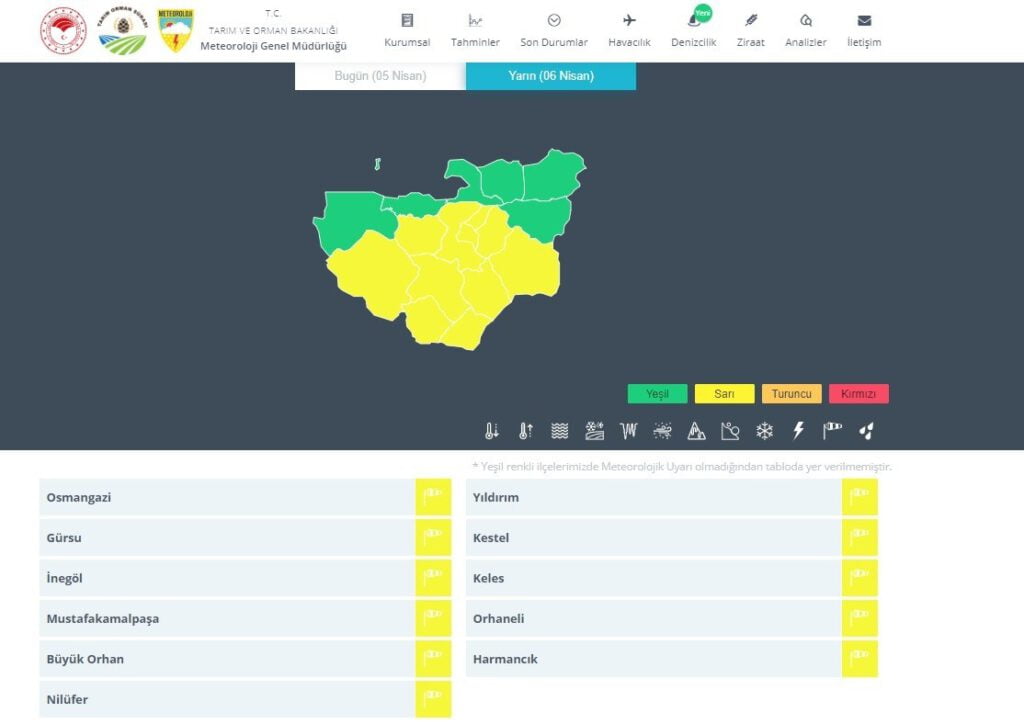 Bursa içi̇n yarın da sarı uyarı