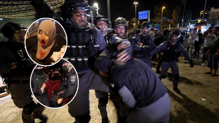 İsrail güçleri, Mescid-i Aksa’da Filistinlilere müdahalesini sürdürüyor