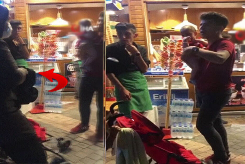 Dondurmacıda minik bebeğini unuttu, esnaf çileden çıktı!