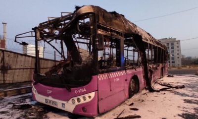 Otobüs alev alev yandı