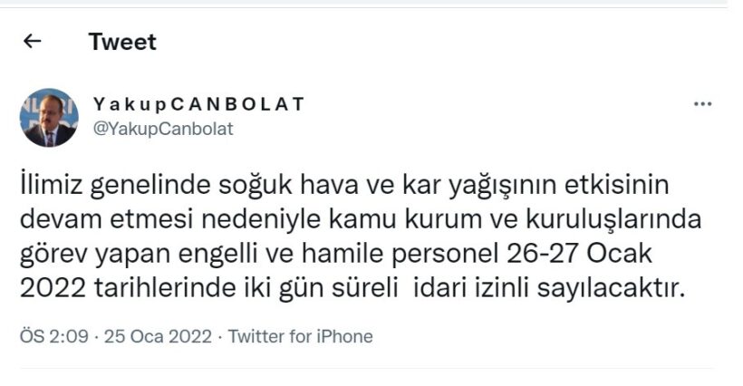 Bursa Valiliği’nden 2 gün personel izni kararı