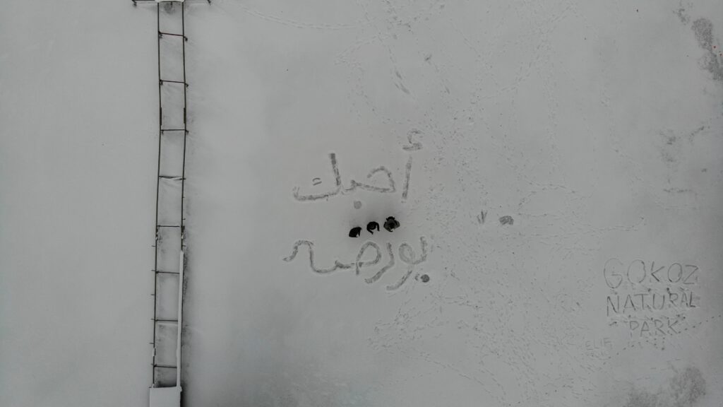 Doğa harikası gölet dondu…Üzerine yazı yazdılar