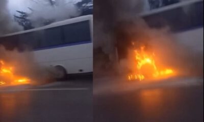 Bursa’da yolcu dolu servis alev alev yandı