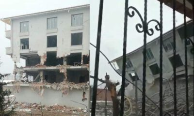 Bursa’da kaçak binanın yıkılma anı kameralarda
