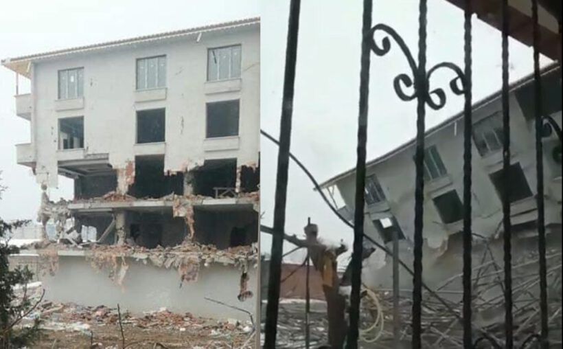 Bursa’da kaçak binanın yıkılma anı kameralarda