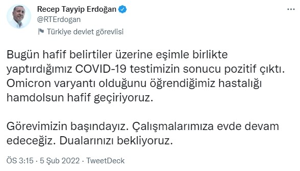 Cumhurbaşkanı Erdoğan COVİD-19’a yakalandı!