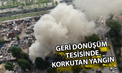 Bursa’da geri dönüşüm tesisindeki yangın havadan görüntülendi