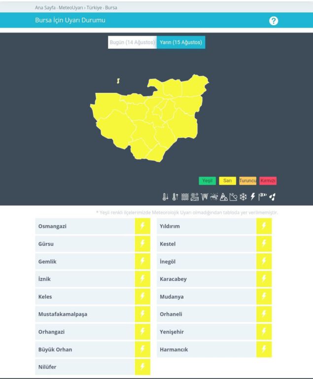 Meteorolojiden Bursa için kuvvetli yağış uyarısı