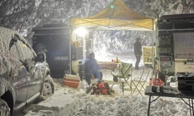 Balıkesir’de kar üstünde kamp keyfi