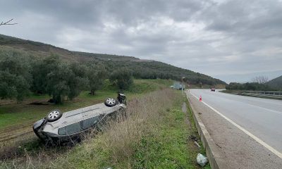 Virajı alamadı tarlaya uçtu