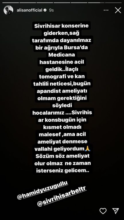 Yolda rahatsızlanan şarkıcı Alişan, Bursa’da hastaneye kaldırıldı