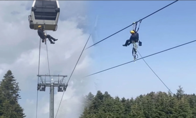 Bursa’da akrobatları aratmayan teleferik bakım ekibi 1 Mayıs’ı zirvede kutladı