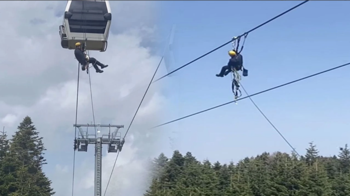 Bursa’da akrobatları aratmayan teleferik bakım ekibi 1 Mayıs’ı zirvede kutladı