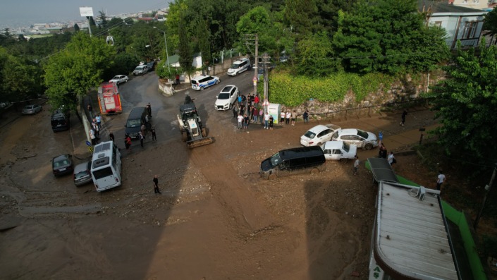 Bursa’da selin bilançosu havadan görüntülendi