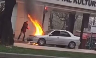 Bursarıza yapan araç alev aldı