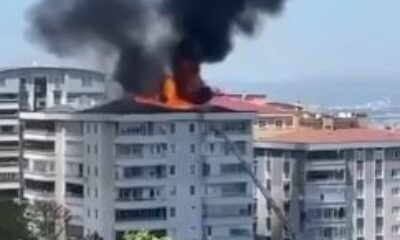 Bursa’da 6 katlı binanın çatısı küle döndü