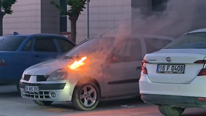 Park halindeki araç alevlere teslim oldu