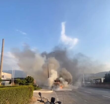 Seyir halindeki kamyonet alev aldı