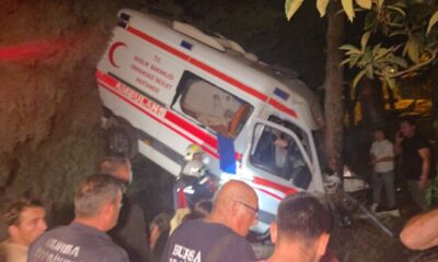 Kontrolden çıkan ambulans bahçeye uçtu