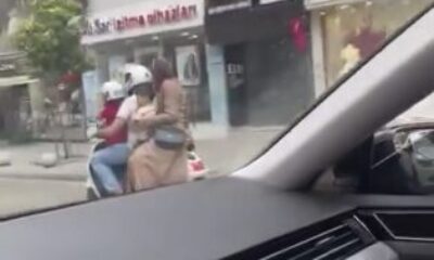 Bursa’da motosiklette tehlikeli yolculuk