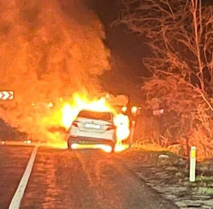 Seyir halindeki otomobil alev aldı